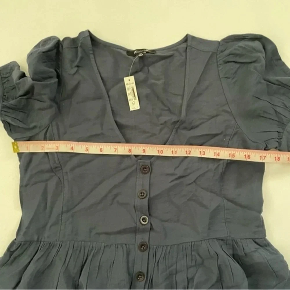 New Madewell Drapeweave Puff-Sleeve Peplum Top XS Dark Baltic